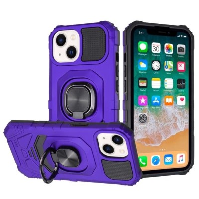 For iP15 Pro Max Magnetic Ring Stand Classic Design FULL Camera Protection Hybrid Case - Dark Purple