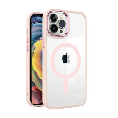 For iP15 Pro Max Matching Clear Transparent Circle Design Case Cover - Light Pink