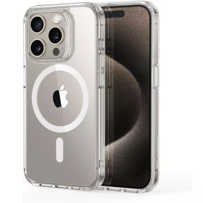 For iP15 Pro Max Metal Chrome Kickstand [Magnetic Circle] Shockproof Matching Camera Hybrid - Clear