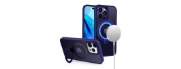 For iP15 Pro Max Metal Chrome Kickstand [Magnetic Circle] Shockproof Matching Camera Hybrid - Navy Blue