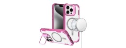 For iP15 Pro Max Metal Chrome Kickstand [Magnetic Circle] Shockproof Matching Camera Hybrid - Pink