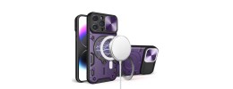 For iP15 Pro Max Metal Chrome Kickstand [Magnetic Circle] Shockproof Matching Camera Hybrid - Purple