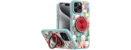 For iP15 Pro Max Metal Diamond CD Pattern Design Matte Finished Hybrid with Rotational Ring [Car Mount Friendly] Case - 3