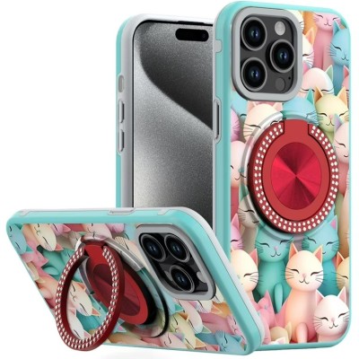 For iP15 Pro Max Metal Diamond CD Pattern Design Matte Finished Hybrid with Rotational Ring [Car Mount Friendly] Case - 3