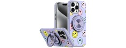 For iP15 Pro Max Metal Diamond CD Pattern Design Matte Finished Hybrid with Rotational Ring [Car Mount Friendly] Case - 5