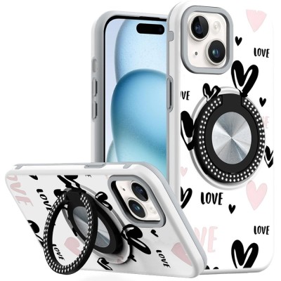 For iP15 Pro Max Metal Diamond CD Pattern Design Matte Finished Hybrid with Rotational Ring [Car Mount Friendly] Case - 8