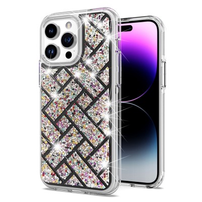 For iP15 Pro Max Novelty Full Diamond All Around Transparent Hybrid Case - Black