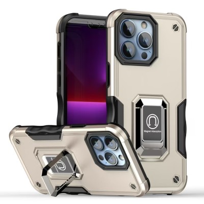 For iP15 Pro Max OPTIMUM Magnetic Ring Stand Hybrid Case Cover - Silver