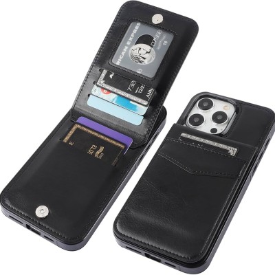 For iP15 Pro Max PU Leather Window Flap Case with Cover - Black