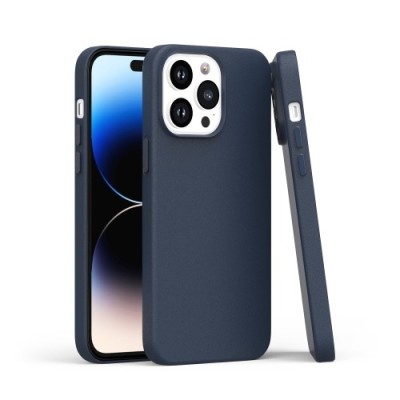 For iP15 Pro Max PU Leather with inner [Magnetic Circle] Colored Metal Buttons - Indigo Blue