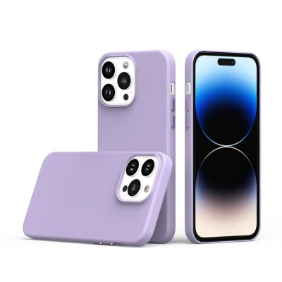 For iP15 Pro Max PU Leather with inner [Magnetic Circle] Colored Metal Buttons - Light Purple