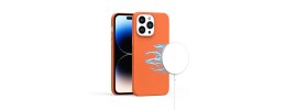 For iP15 Pro Max PU Leather with inner [Magnetic Circle] Colored Metal Buttons - Orange