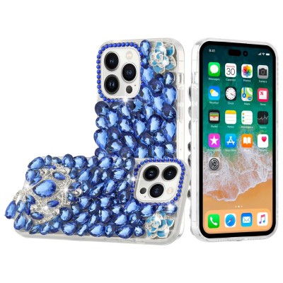 For iP15 Pro Max Party Diamond Bumper Bling Hybrid Case Cover - Blue