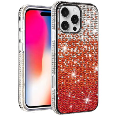 For iP15 Pro Max Party Diamond Bumper Bling Hybrid Case Cover - Red