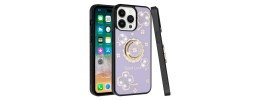For iP15 Pro Max Passion Square Hearts Diamond Glitter Ornaments Engraving Case Cover - Good Luck Floral Purple