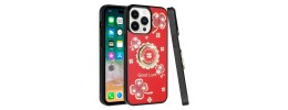 For iP15 Pro Max Passion Square Hearts Diamond Glitter Ornaments Engraving Case Cover - Good Luck Floral Red