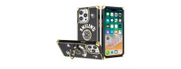 For iP15 Pro Max Passion Square Hearts Smiling Diamond Ring Stand Case Cover - Gold