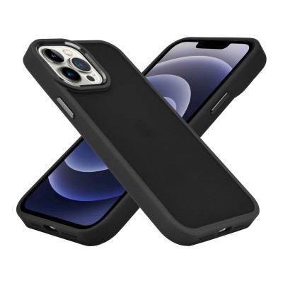 For iP15 Pro Max Polished Oil Thick Acrylic Metal Button Hybrid Case Cover - Black