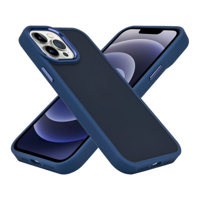 For iP15 Pro Max Polished Oil Thick Acrylic Metal Button Hybrid Case Cover - Dark Blue
