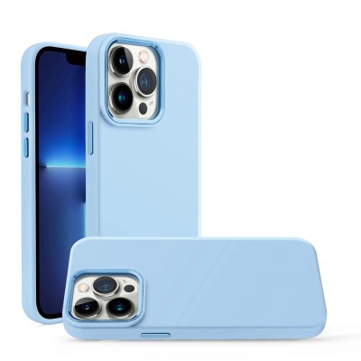 For iP15 Pro Max Premium LIQUID Silicone with Metal Buttons and Camera Edges Case Cover - Light Blue