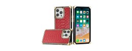 For iP15 Pro Max Premium PU Leather Square Heart Hybrid Case - Red