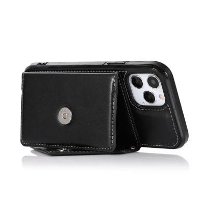 For iP15 Pro Max Purse Style Wallet Card ID Money Holder with Zip containing Long & Short Lanyard - Black