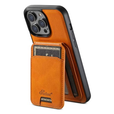 For iP15 Pro Max Purse Style Wallet Card ID Money Holder with Zip containing Long & Short Lanyard - Brown