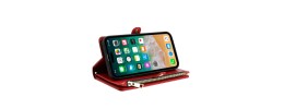 For iP15 Pro Max Purse Style Wallet Card ID Money Holder with Zip containing Long & Short Lanyard - Red