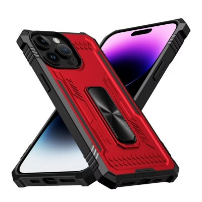 For iP15 Pro Max Push Mount Friendly Camera Protective [Ring Stand] Hybrid Case - Red