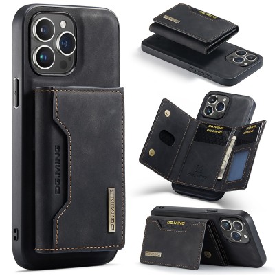 For iP15 Pro Max Retro Wallet Card Holder Case Cover - Black