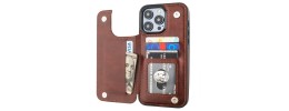 For iP15 Pro Max Retro Wallet Card Holder Case Cover - Brown