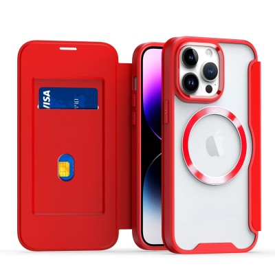 For iP15 Pro Max Retro Wallet Card Holder Case Cover - Red