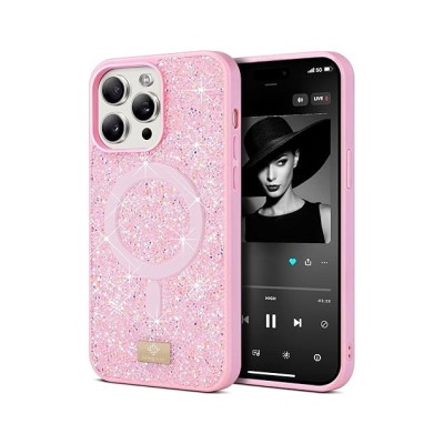For iP15 Pro Max Rhombus Bling Glitter Diamond Case Cover - Rose Pink