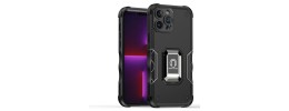 For iP15 Pro Max Ring Magnetic Kickstand Hybrid Case Cover - Black