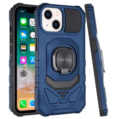 For iP15 Pro Max Ring Magnetic Kickstand Hybrid Case Cover - Blue