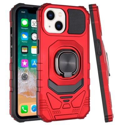 For iP15 Pro Max Robust Magnetic Kickstand Hybrid Case Cover - Red