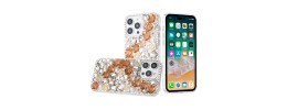 For iP15 Pro Max Rose Flower Full Diamond Bling Stones - Gold