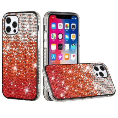 For iP15 Pro Max Rose Flower Full Diamond Bling Stones - Red