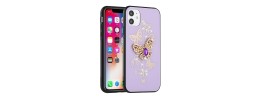 For iP15 Pro Max SPLENDID Diamond Glitter Ornaments Engraving Case Cover - Garden Butterflies Purple