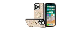 For iP15 Pro Max SPLENDID Diamond Glitter Ornaments Engraving Case Cover - Good Luck Floral Gold