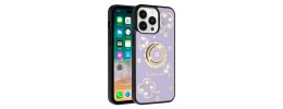 For iP15 Pro Max SPLENDID Diamond Glitter Ornaments Engraving Case Cover - Good Luck Floral Purple