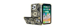 For iP15 Pro Max SQUARE Passion Glitter Diamond Ring Stand Case Cover - BLACK CHROME F