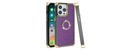 For iP15 Pro Max SQUARE Passion Glitter Diamond Ring Stand Case Cover - Floral Design Purple