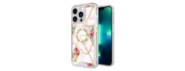 For iP15 Pro Max SQUARE Passion Glitter Diamond Ring Stand Case Cover - Floral Design White