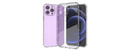 For iP15 Pro Max Shatterproof Transparent Cross Stripes Design Thick TPU Case Cover - Clear