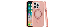 For iP15 Pro Max Shield Magnetic Ring Transparent HQ 360 Degree Rotational Shockproof Case Cover - Pink