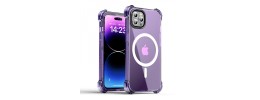 For iP15 Pro Max Shield Magnetic Ring Transparent HQ 360 Degree Rotational Shockproof Case Cover - Purple