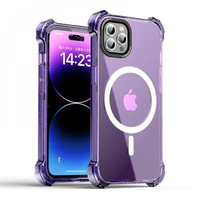 For iP15 Pro Max Shield Magnetic Ring Transparent HQ 360 Degree Rotational Shockproof Case Cover - Purple