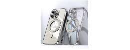 For iP15 Pro Max Shield Magnetic Ring Transparent HQ 360 Degree Rotational Shockproof Case Cover - Smoke
