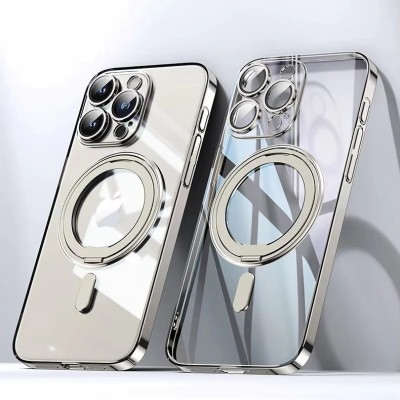 For iP15 Pro Max Shield Magnetic Ring Transparent HQ 360 Degree Rotational Shockproof Case Cover - Smoke